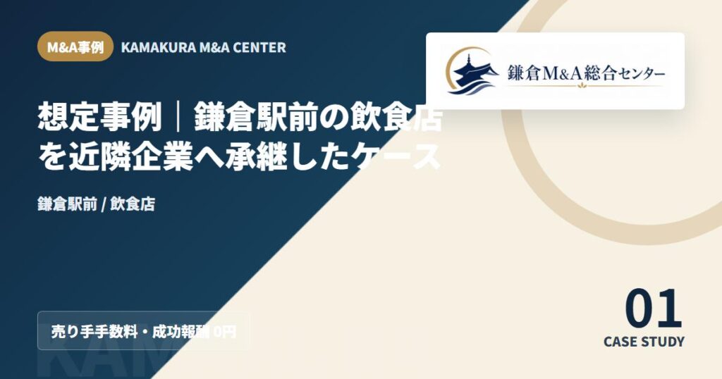 M&A事例アイキャッチ｜想定事例｜鎌倉駅前の飲食店を近隣企業へ承継したケース