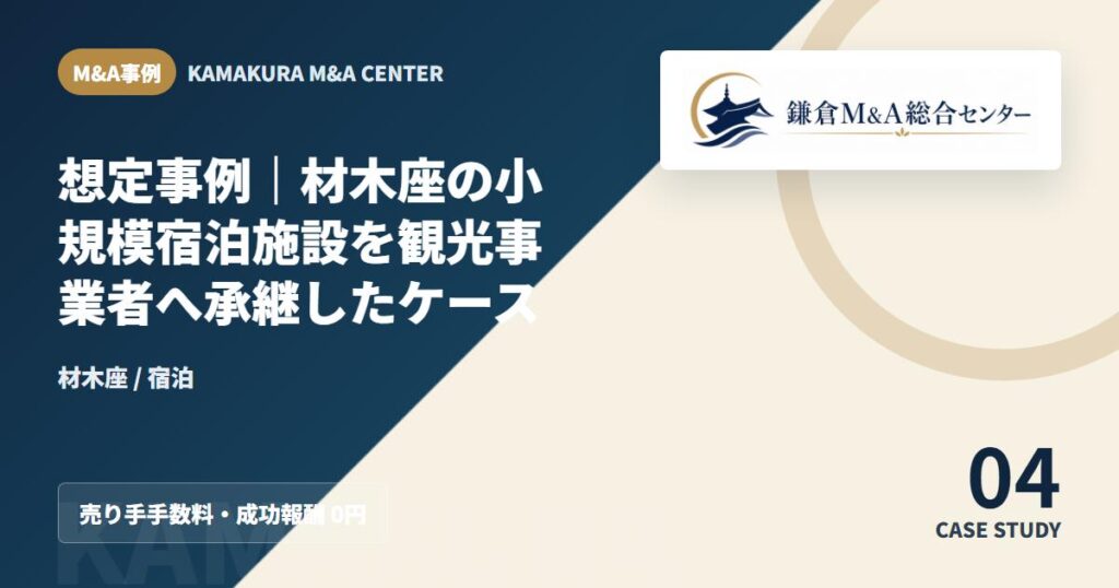 M&A事例アイキャッチ｜想定事例｜材木座の小規模宿泊施設を観光事業者へ承継したケース