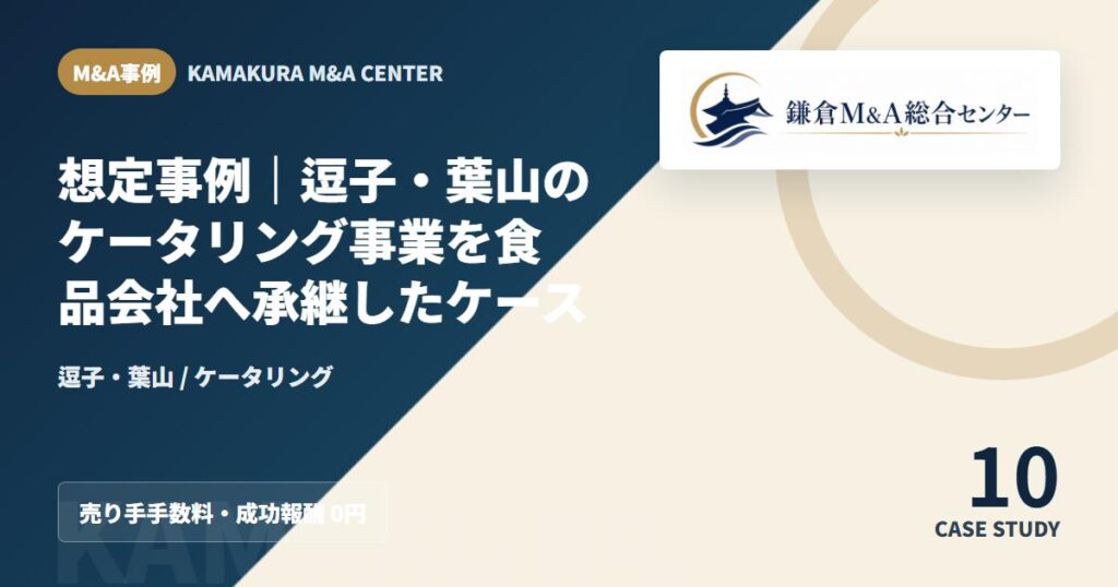 M&A事例アイキャッチ｜想定事例｜逗子・葉山のケータリング事業を食品会社へ承継したケース